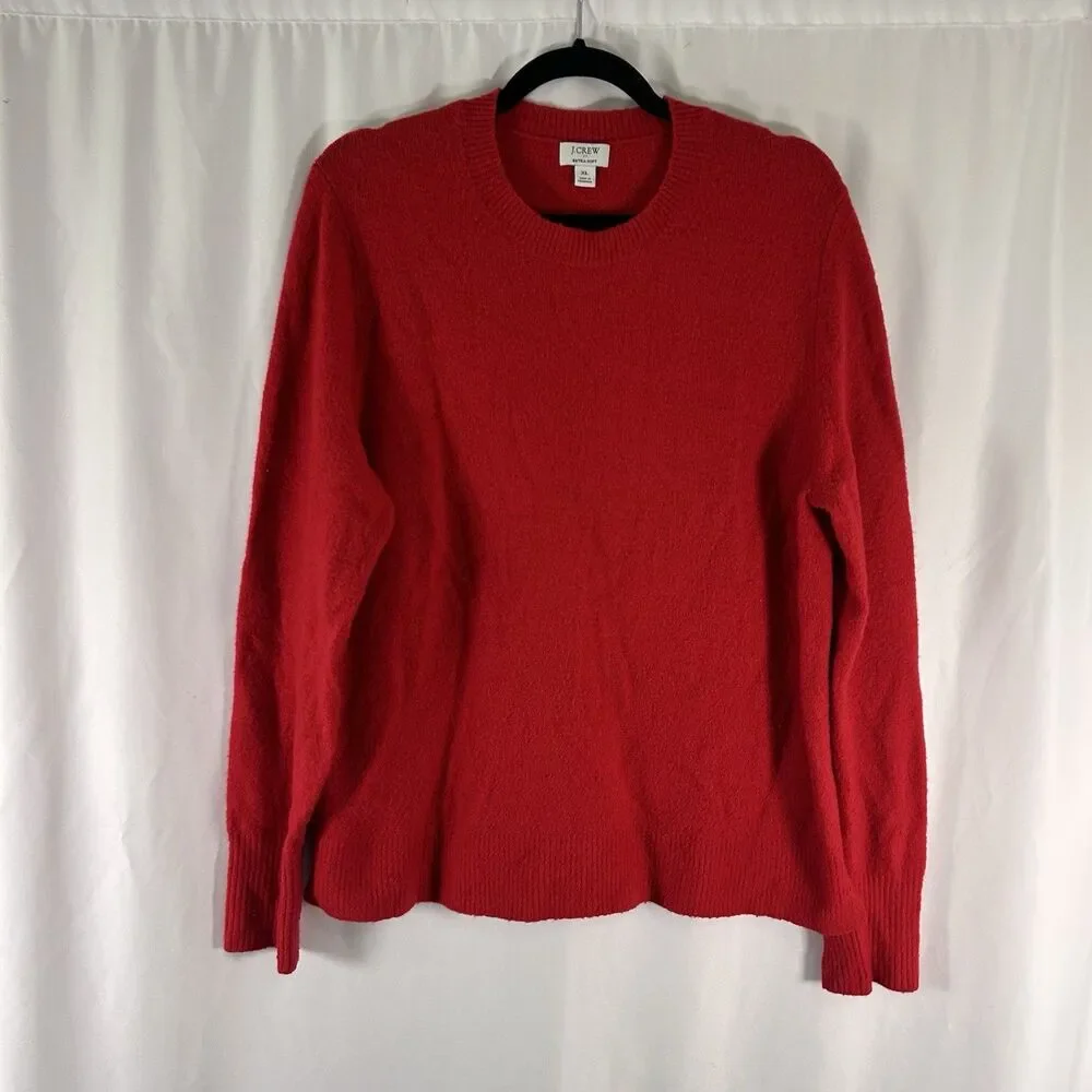 J. Crew Extra Soft Sweater Women's XL Red Knit Crew Neck Stretch Pullover